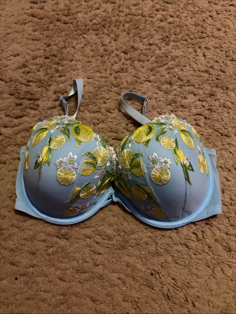 Victoria's Secret Light Blue Bra with Yellow Lemon Embroidery